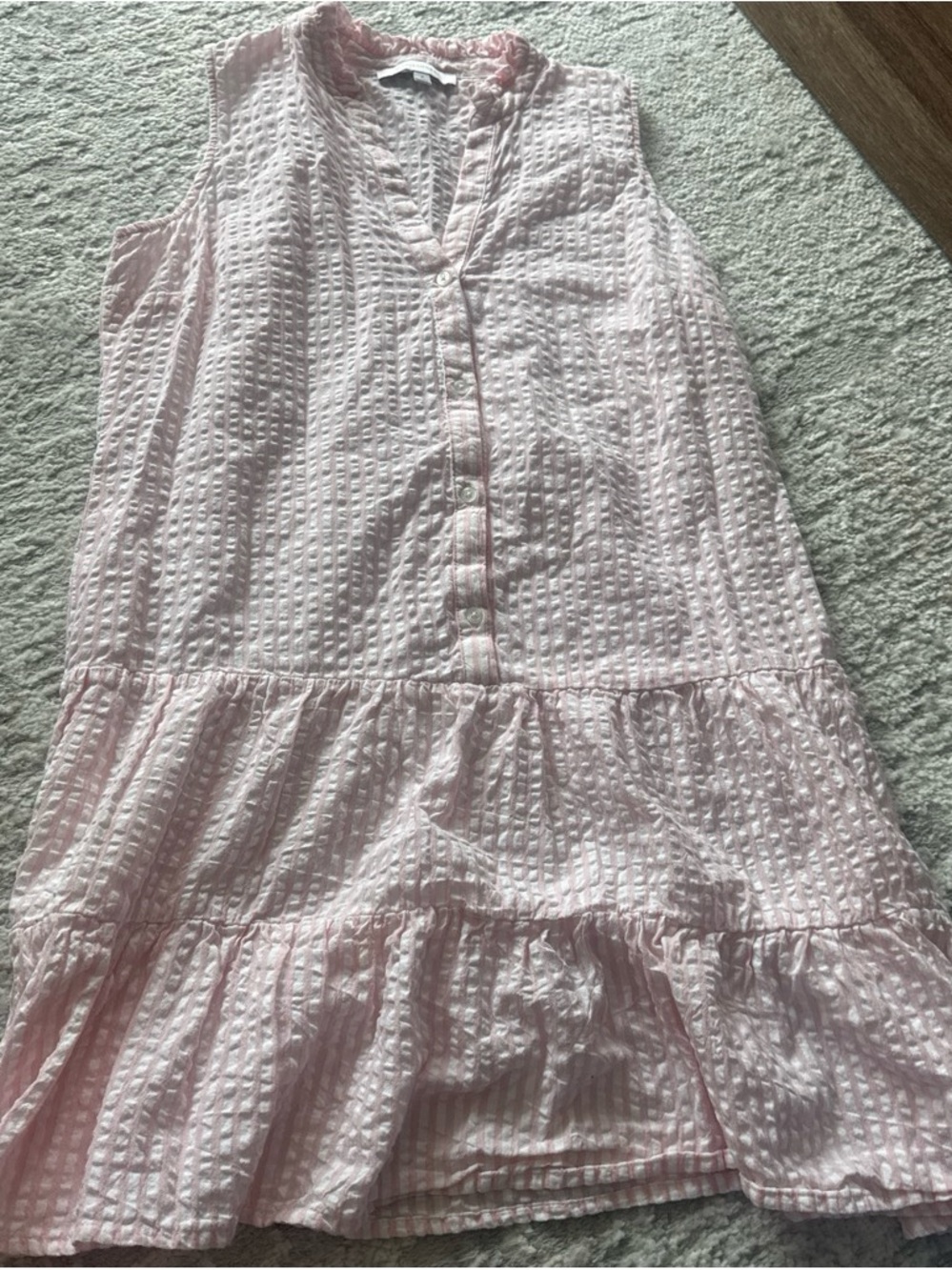 Sleeveless Pink Seersucker Ruffle Hem Dress - Brand Unspecified